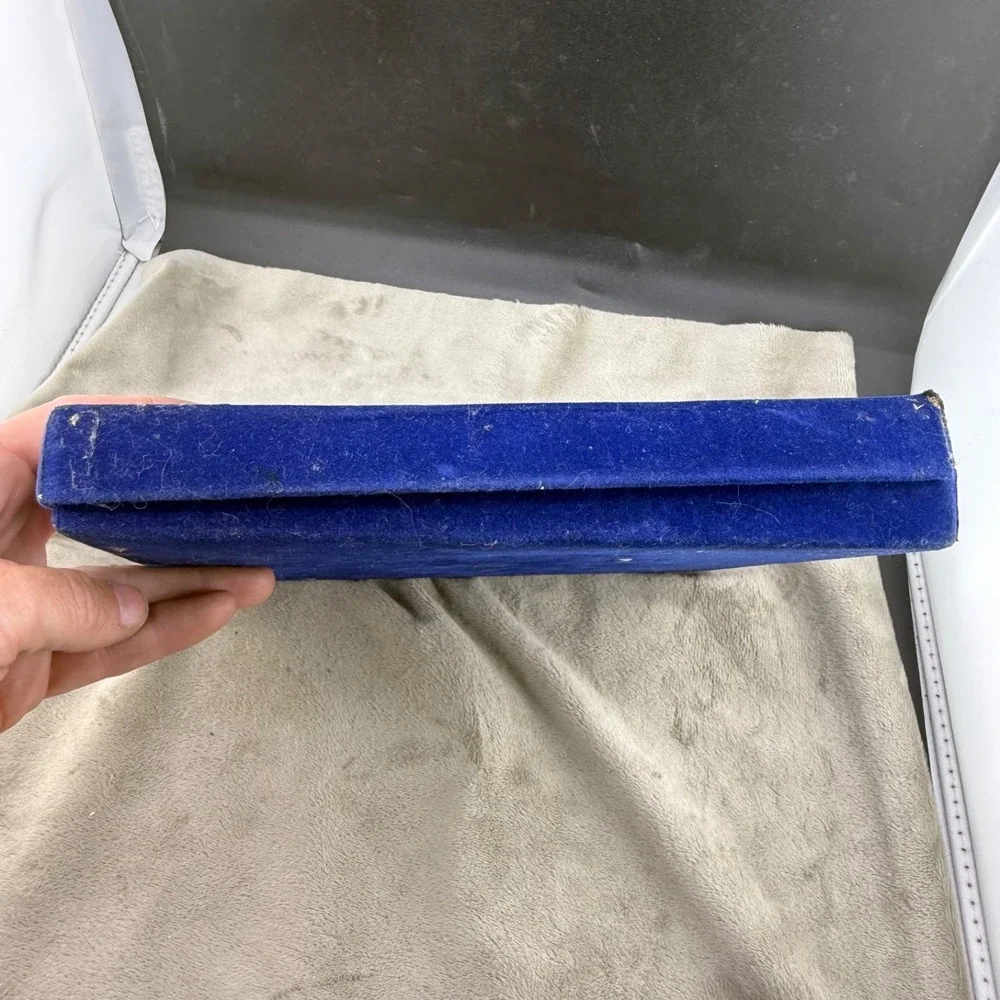 Vintage Empty Swank Display Case Blue Velvet  9